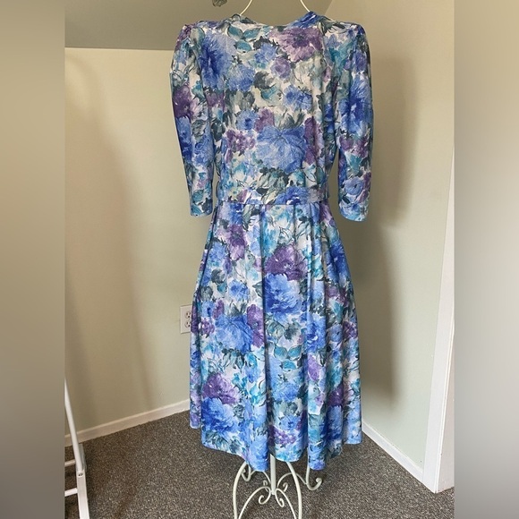 St. Michael 80s Vintage Watercolour Belted Shirt Dress, 3/4 Sleeves, size 12 - Picture 3 of 16